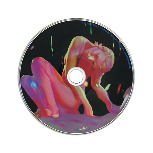 A disc with printed cover art featuring a stylized nude figure in pink and purple tones against a dark background.