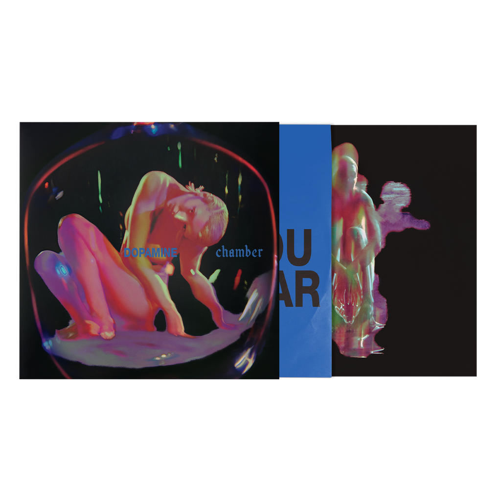 Album cover featuring neon artwork with a vertical blue band.